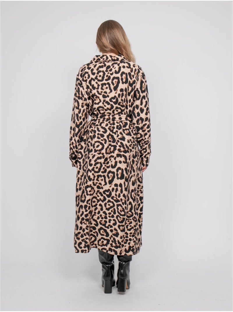 Vestido camisero largo con estampado de leopardo y cinturón para anudar ivoriaz Marrón - Kiabi