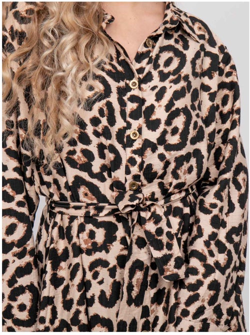 Vestido camisero largo con estampado de leopardo y cinturón para anudar ivoriaz - Kiabi Vestido camisero largo con estampado de leopardo y cinturón para anudar ivoriaz - Kiabi