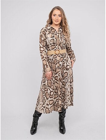 Vestido camisero largo con estampado de pitón e hilos dorados ipova