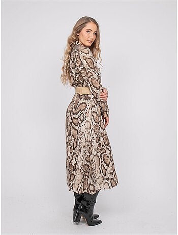 Vestido camisero largo con estampado de pitón e hilos dorados ipova