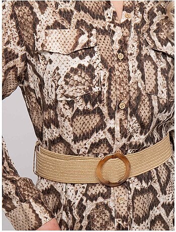 Vestido camisero largo con estampado de pitón e hilos dorados ipova