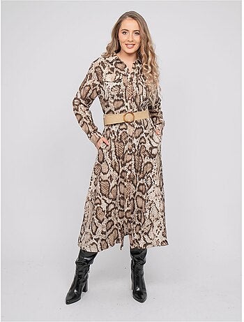 Vestido camisero largo con estampado de pitón e hilos dorados ipova