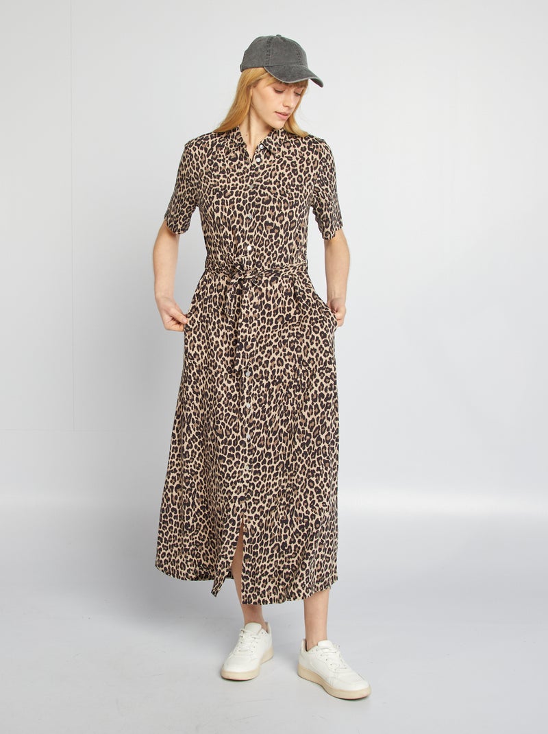 Vestido camisero largo con motivo BEIGE - Kiabi