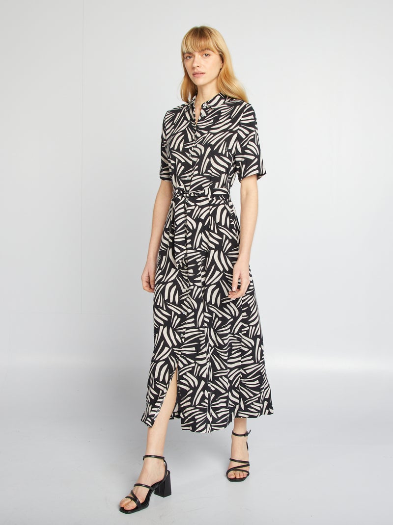 Vestido camisero largo con motivo NEGRO - Kiabi