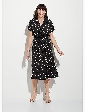 Vestido camisero largo de lunares con cinturón - AFIBEL