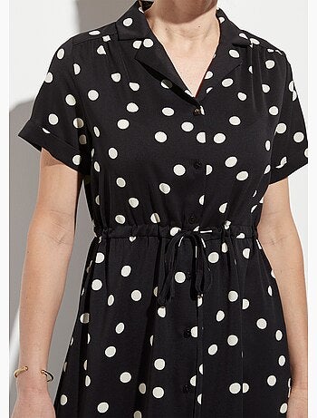 Vestido camisero largo de lunares con cinturón - AFIBEL