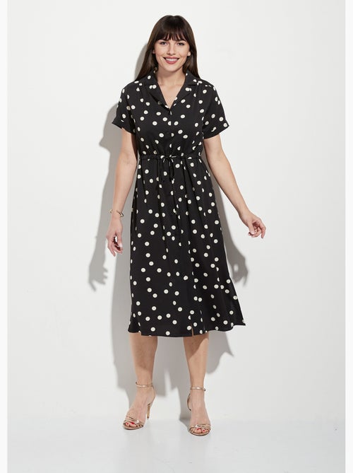 Vestido camisero largo de lunares con cinturón - AFIBEL - Kiabi
