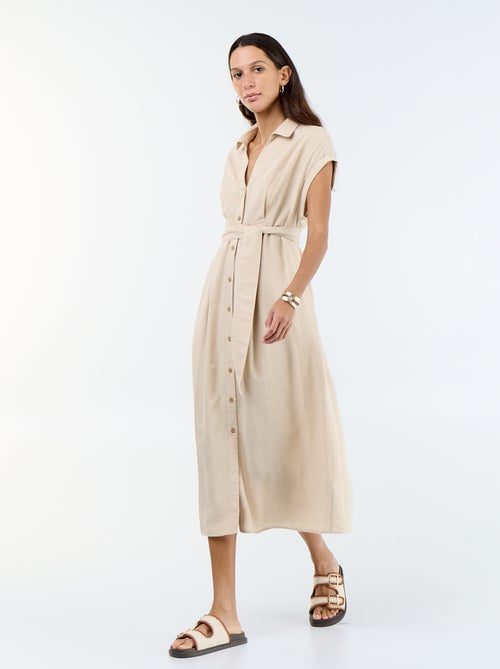 Vestido camisero largo de manga corta - Kiabi