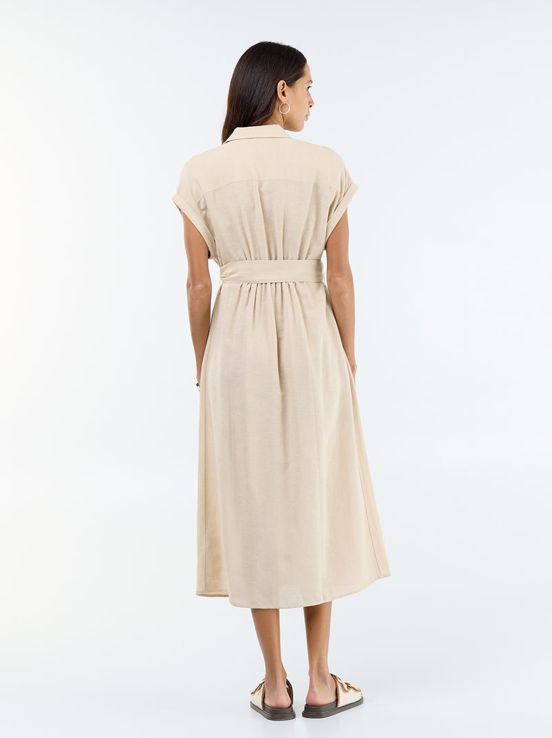 Vestido camisero largo de manga corta Beige - Kiabi