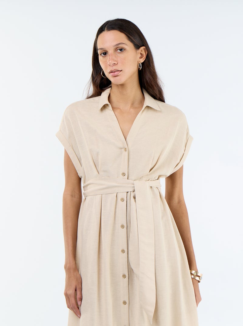 Vestido camisero largo de manga corta Beige - Kiabi