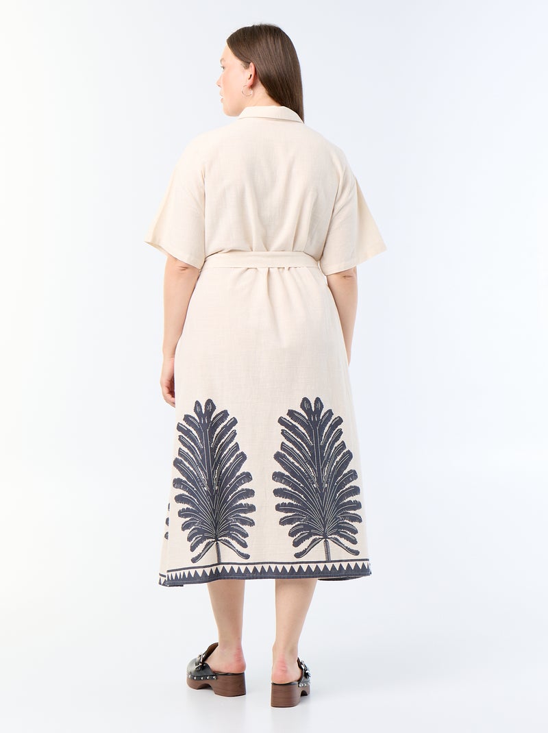 Vestido camisero largo de manga corta Beige - Kiabi