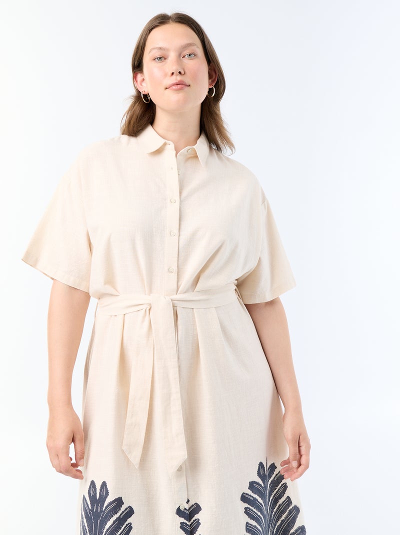 Vestido camisero largo de manga corta Beige - Kiabi
