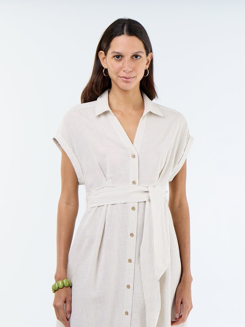 Vestido camisero largo de manga corta Blanco - Kiabi
