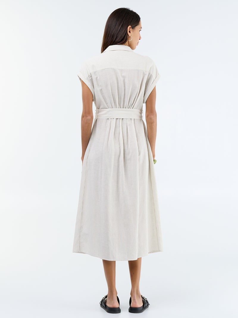 Vestido camisero largo de manga corta Blanco - Kiabi