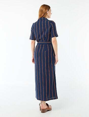 Vestido camisero largo de manga corta en algodón y lino