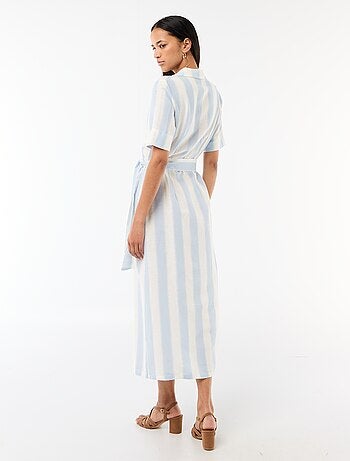 Vestido camisero largo de manga corta en algodón y lino