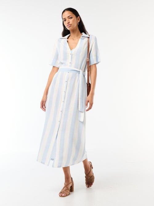 Vestido camisero largo de manga corta en algodón y lino - Kiabi