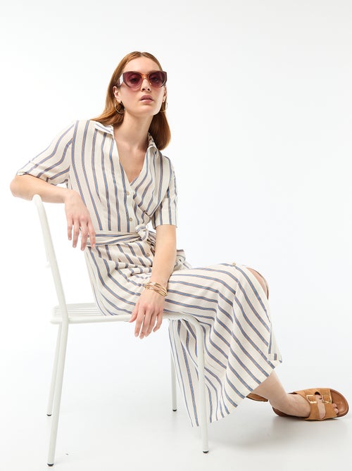 Vestido camisero largo de manga corta en algodón y lino - Kiabi