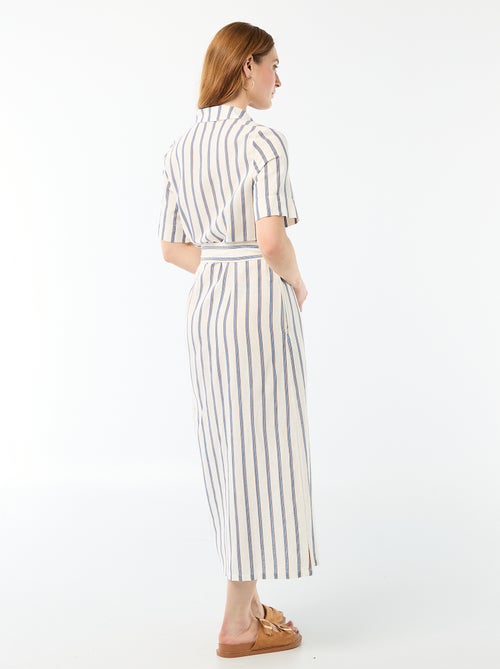 Vestido camisero largo de manga corta en algodón y lino - Kiabi