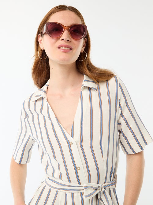 Vestido camisero largo de manga corta en algodón y lino - Kiabi