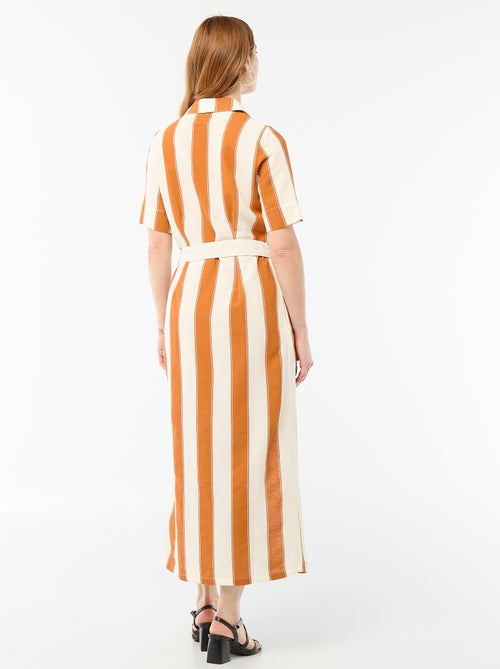 Vestido camisero largo de manga corta en algodón y lino - Kiabi