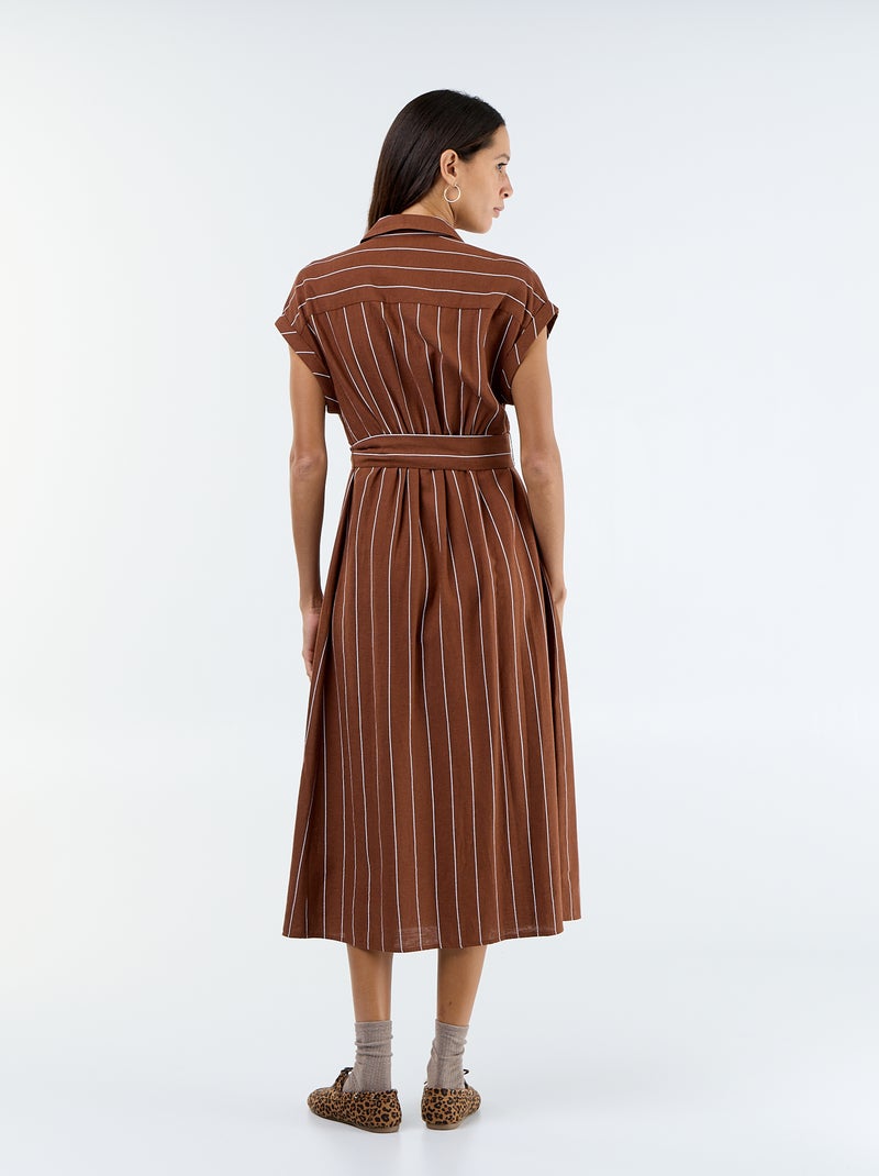 Vestido camisero largo de manga corta Marron - Kiabi