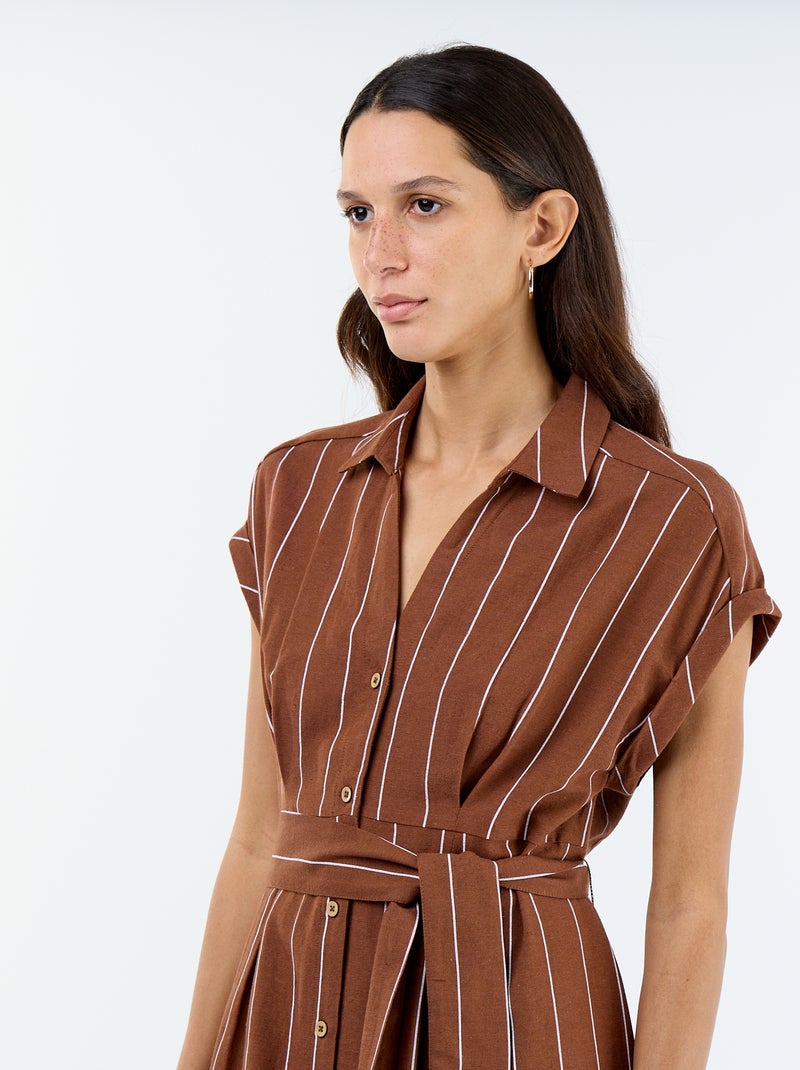 Vestido camisero largo de manga corta Marron - Kiabi