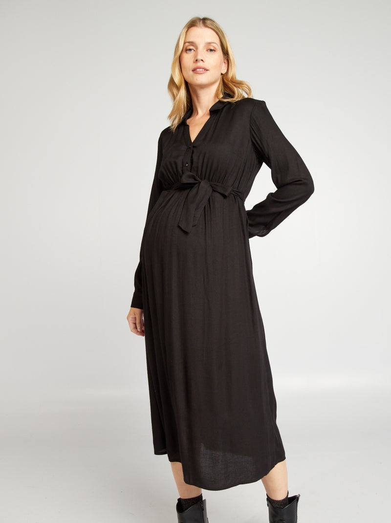 Vestido camisero largo de premamá negro - Kiabi