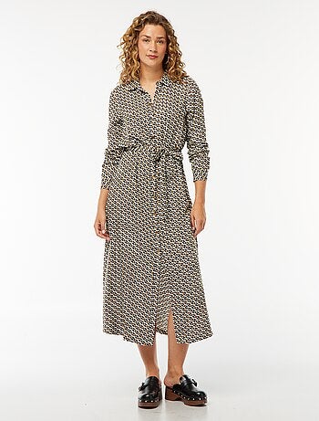 Vestido camisero largo estampado con cinturón