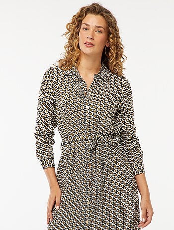 Vestido camisero largo estampado con cinturón