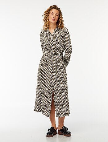 Vestido camisero largo estampado con cinturón