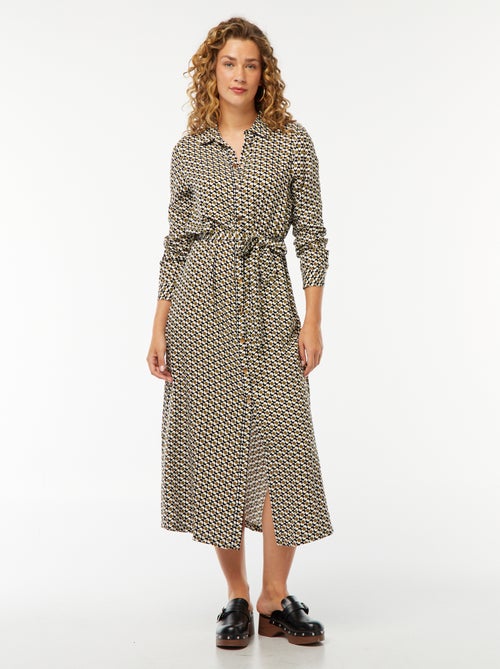 Vestido camisero largo estampado con cinturón - Kiabi