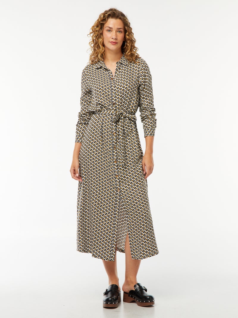 Vestido camisero largo estampado con cinturón Beige - Kiabi