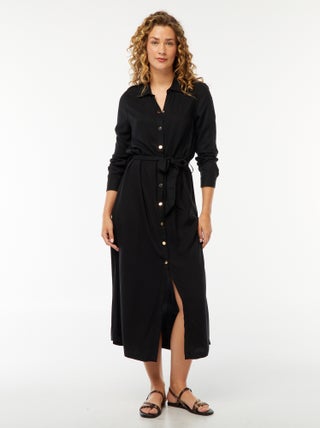 Vestido camisero largo estampado con cinturón