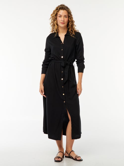 Vestido camisero largo estampado con cinturón - Kiabi