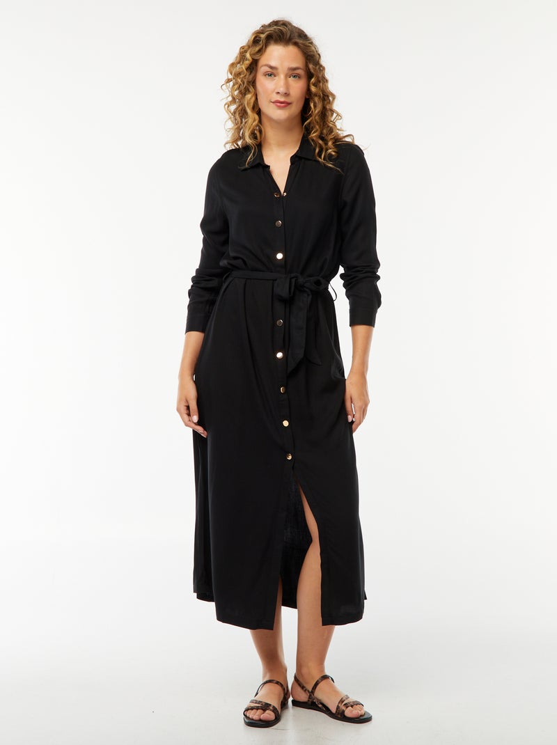Vestido camisero largo estampado con cinturón negro - Kiabi