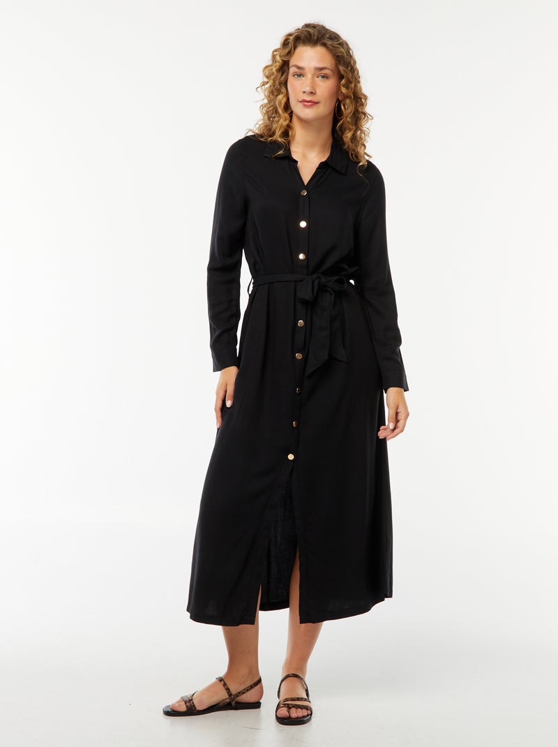 Vestido camisero largo estampado con cinturón negro - Kiabi