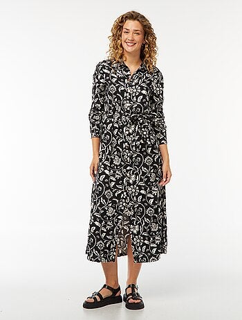 Vestido camisero largo estampado con cinturón