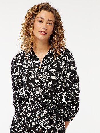 Vestido camisero largo estampado con cinturón