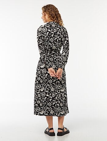 Vestido camisero largo estampado con cinturón
