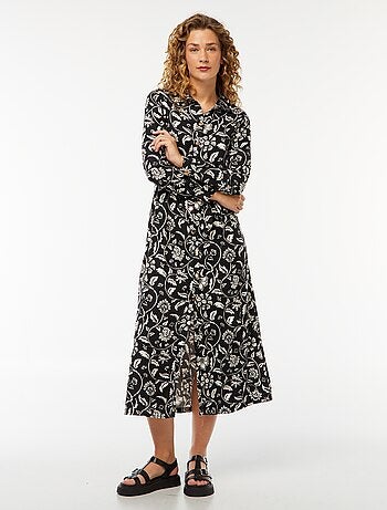 Vestido camisero largo estampado con cinturón