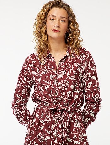 Vestido camisero largo estampado con cinturón