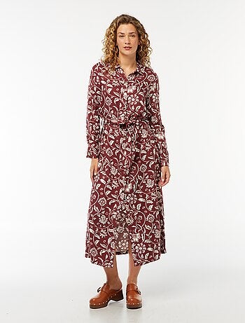 Vestido camisero largo estampado con cinturón