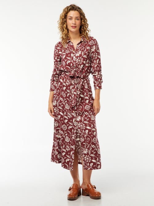 Vestido camisero largo estampado con cinturón - Kiabi