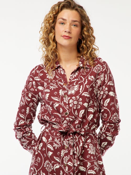 Vestido camisero largo estampado con cinturón - Kiabi