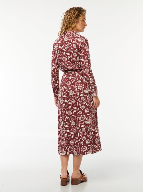 Vestido camisero largo estampado con cinturón - Kiabi
