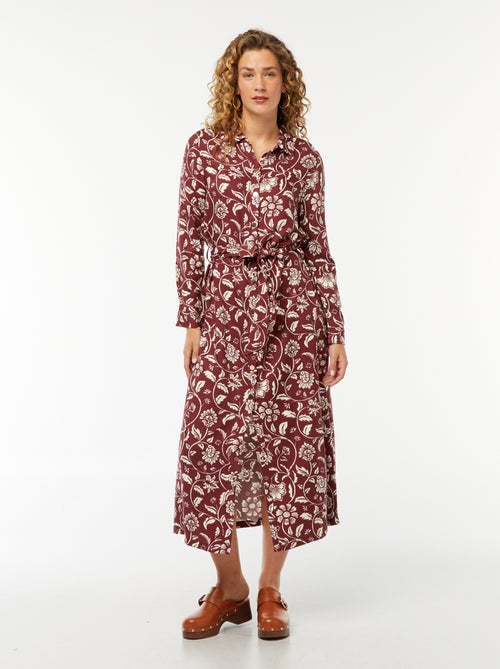 Vestido camisero largo estampado con cinturón - Kiabi