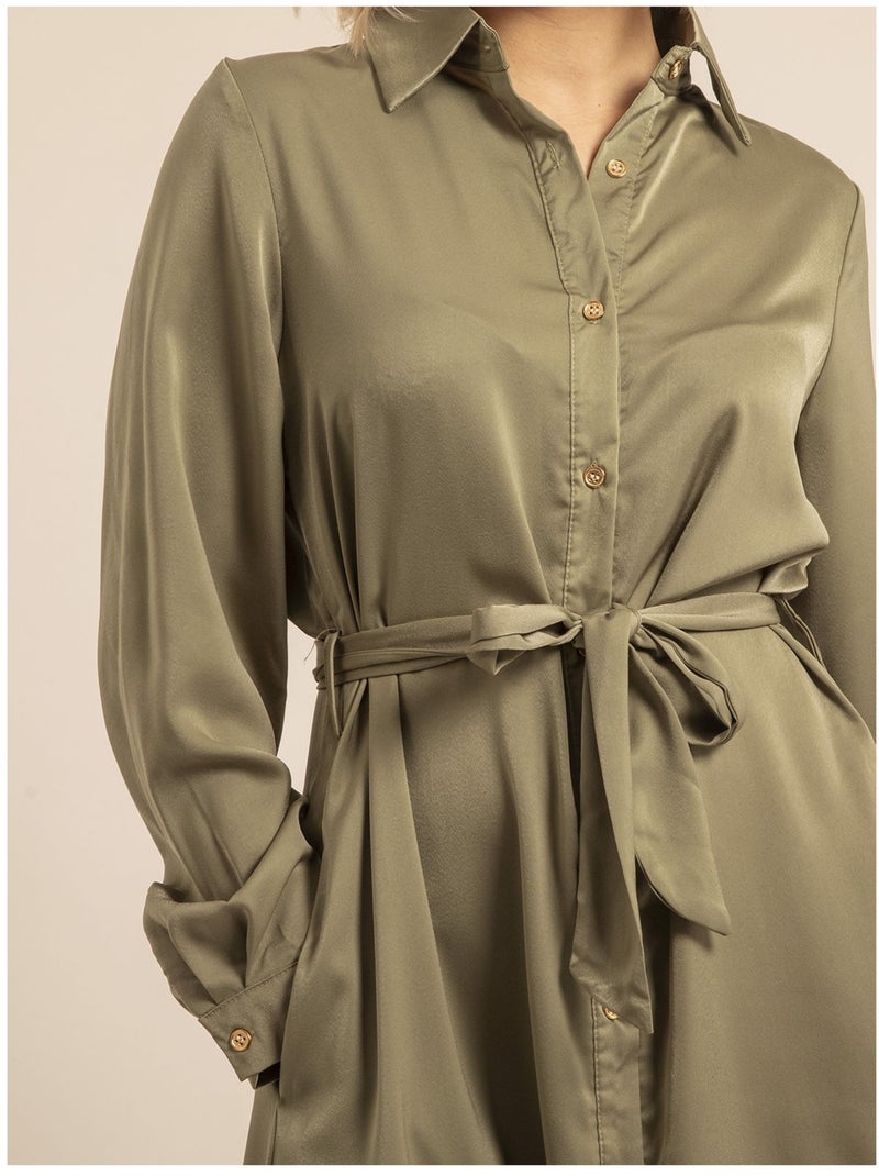Vestido camisero largo ISELINE Caqui - Kiabi