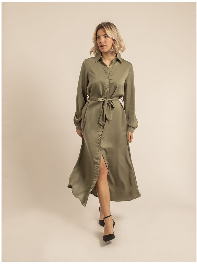 Vestido camisero largo ISELINE Caqui - Kiabi