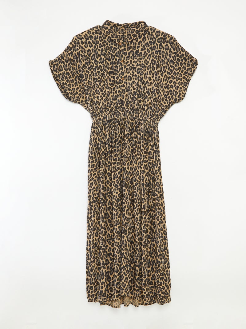 Vestido camisero largo leopardo - colección fácil de poner Beige - Kiabi
